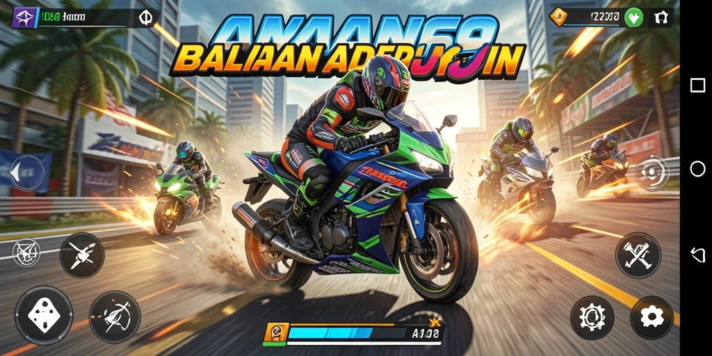 Tampilan gameplay seru di AMAN69 dengan balapan motor adrenalin.