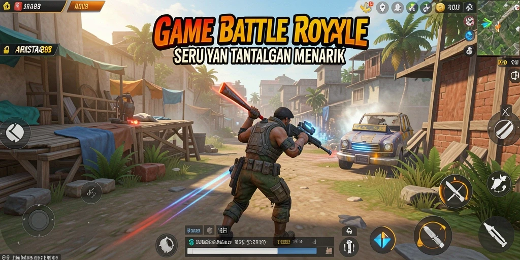 Tangkapan layar menampilkan aksi intens dalam gameplay Battle Royale.