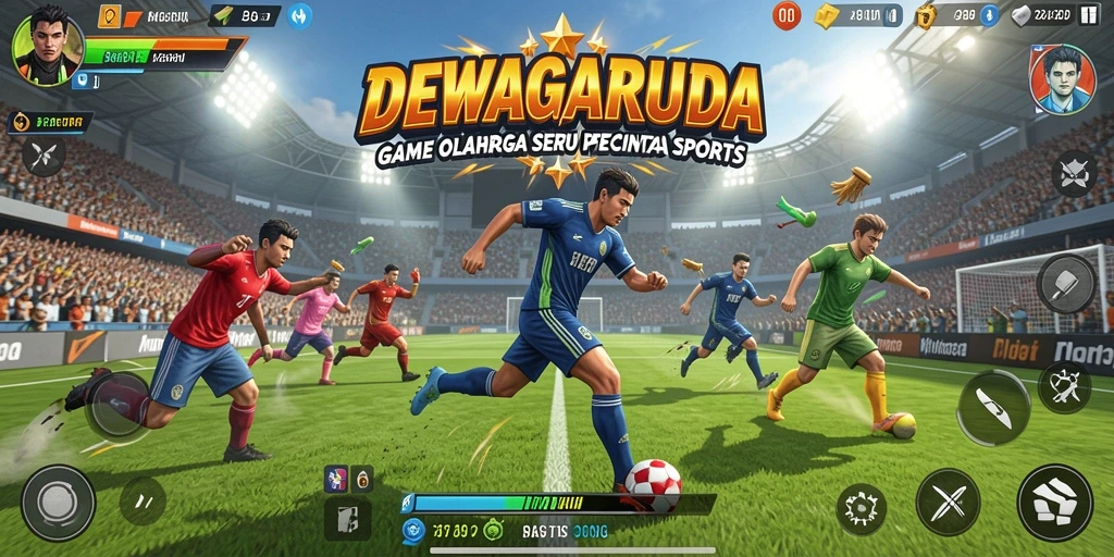 Tangkapan layar DEWAGARUDA menunjukkan gameplay seru dengan karakter beraksi di lapangan.