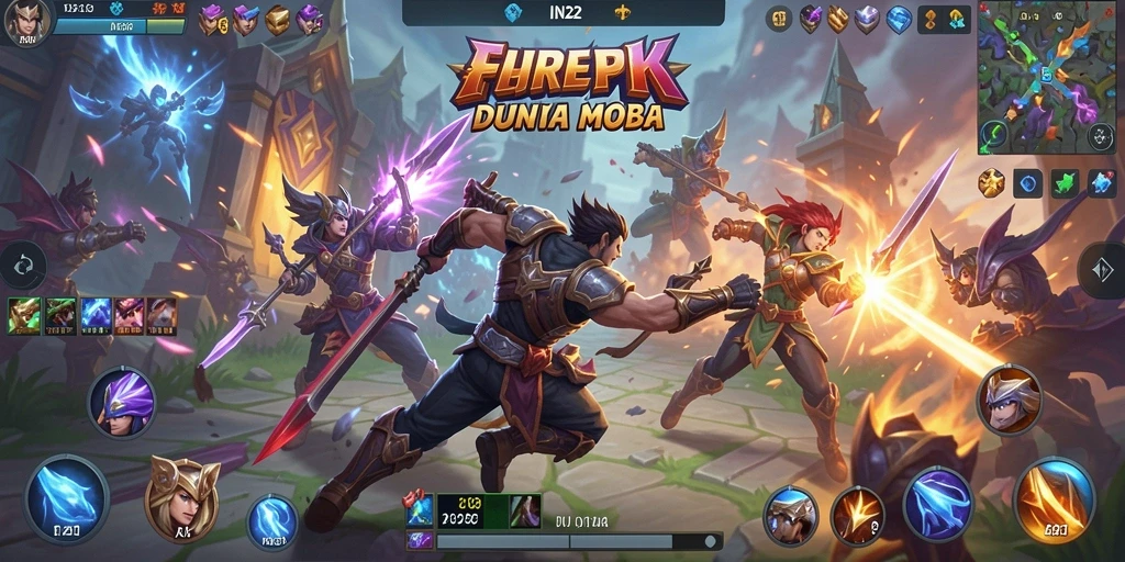 Gameplay MOBA IN22 dengan karakter aksi yang mendebarkan.
