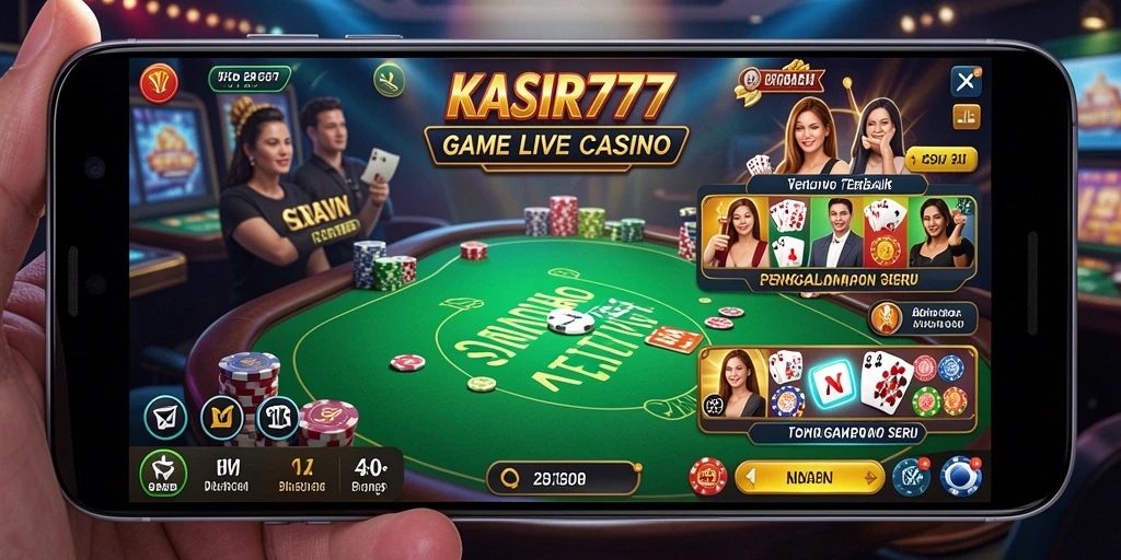 Screenshot gameplay KASIR777 dengan dealer langsung yang ramah.