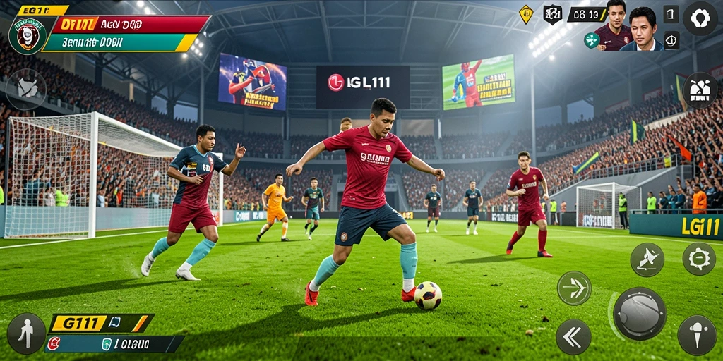 Screenshot menunjukkan aksi intens dalam pertandingan olahraga LG111.