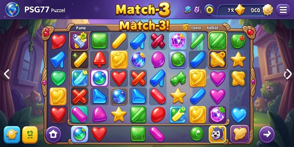 Tampilan gameplay menarik dari PSG77 dengan tantangan Match-3.