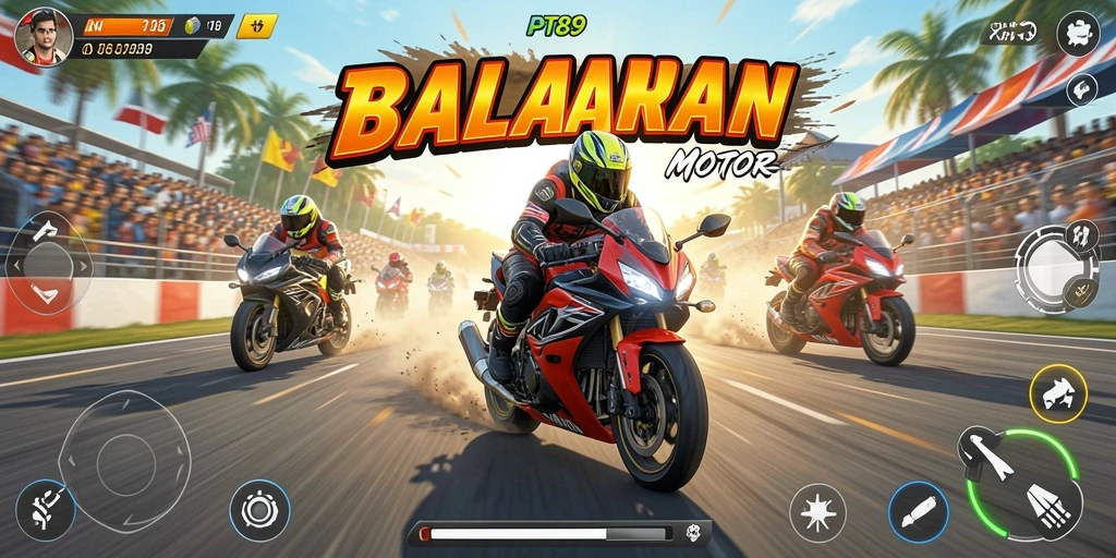 Tampilan gameplay PT89 yang mendebarkan dalam balapan motor.