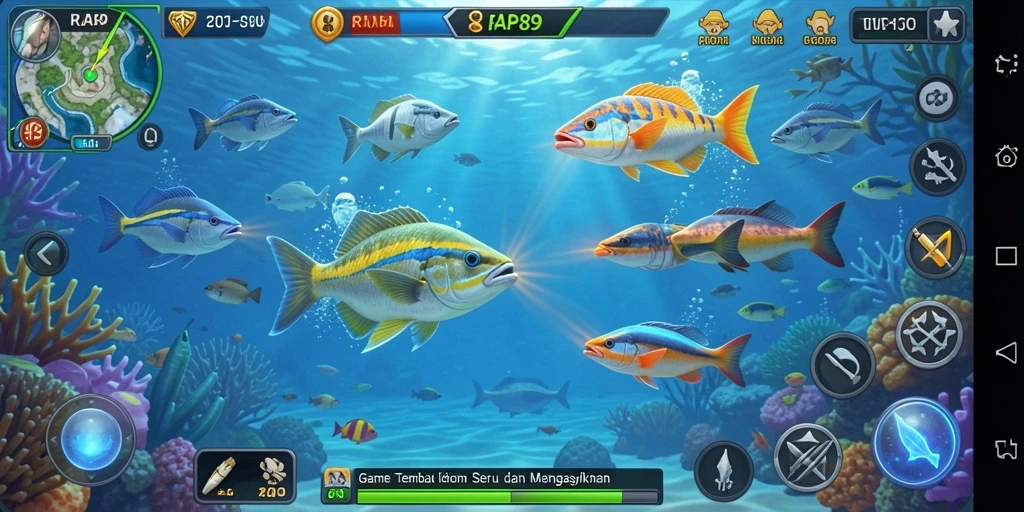 Screenshot menunjukkan momen seru saat berburu ikan di RAP89.