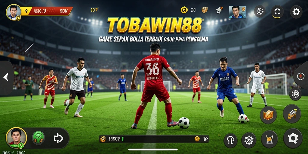 Screenshot gameplay TOBAWIN88 menampilkan aksi sepak bola seru.